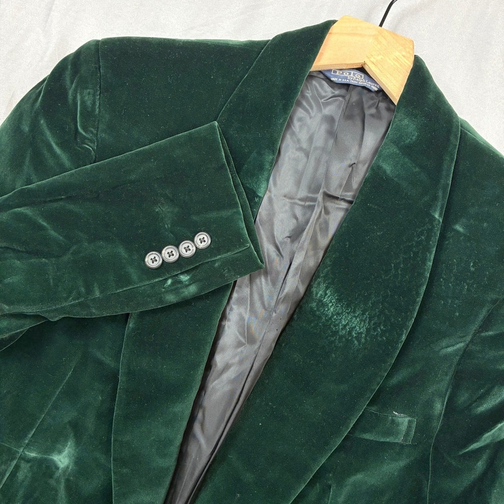 VTG Polo Ralph Lauren Velvet Shawl Tuxedo Jacket Green 40R "Mr." Era 90s Lush